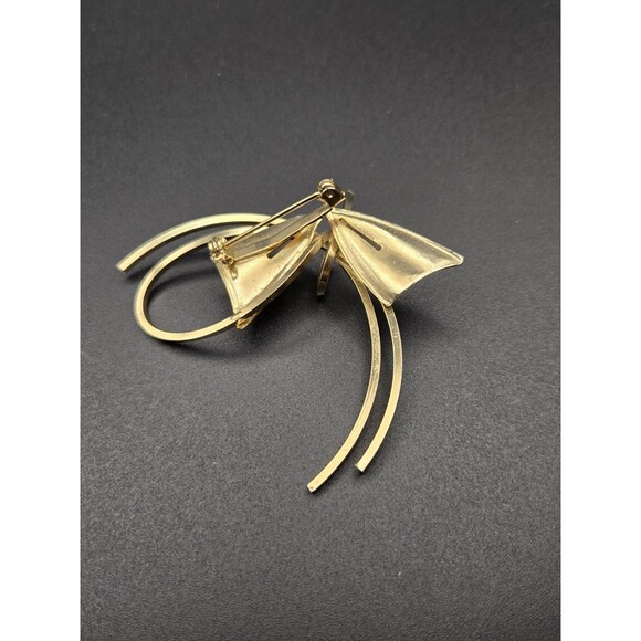 Art Deco Goldtone RIbbon Bow Brooch Pin - Picture 5 of 8